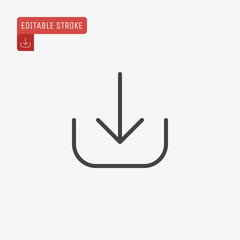 Outline Download icon isolated on grey background. Editable stroke. Vector illustration. Eps10.