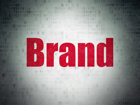 Marketing concept: Painted red word Brand on Digital Data Paper background