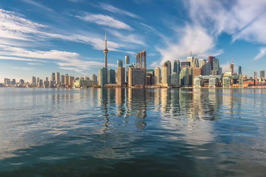 Beautiful Toronto City skyline and CN Tower on sunny day, Toronto, Ontario, Canada.
