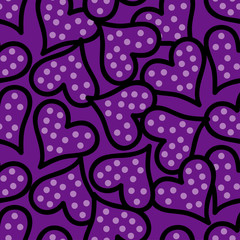 Seamless background with decorative hearts. Valentine's day. Handmade drawing. Textile rapport.