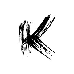 Letter K. Handwritten by dry brush. Rough strokes font. Vector illustration. Grunge style elegant alphabet.