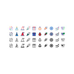 happy new year icon set vector isolated