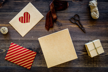 To wrap gift. Box, kraft paper, envelope, greeting card, ribbon,