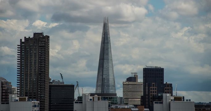 London,England,UK – July 2015 : Timelapse of The Shard on a sunny day with clouds moving in background