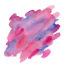 Red, pink and blue brush strokes painted in watercolor on clean white background