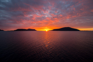 Fototapeta premium Beautiful, colorful sunset on the west coast of Norway. 