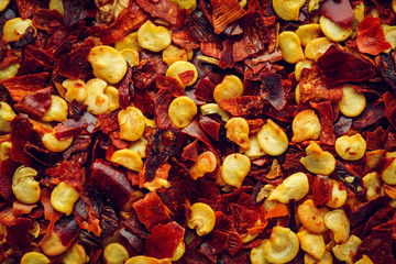 Crushed red chilli pepper macro Background
