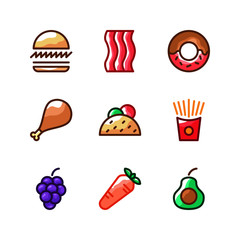 food and vegetable icon set vector isolated