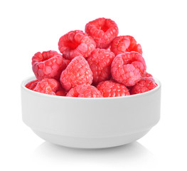 raspberry in a  bowl on white background