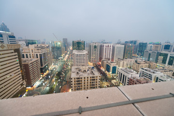 Aerial view of Downtown Abu Dhabi at sunset