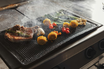 Juicy beef steak cooked at restaurant kitchen