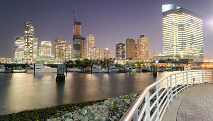 Obraz premium New York City by night. Aerial view of Manhattan lights, USA