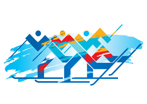 Cross-country Skiers competition.
grunge stylized Illustration of Cross-country Skiers. Vector available.