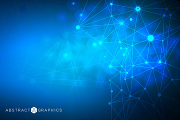 Geometric abstract background with connected line and dots. Structure molecule and communication. Big Data Visualization. Medical, technology, science background. Vector illustration.