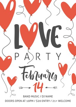 Valentine's day party poster with modern calligraphy.