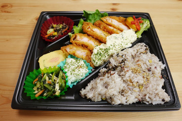 Ebikatsu bento (Prawn cutlet rice plate) with mixed grain rice