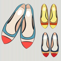 Fashion vector set flat shoes for women