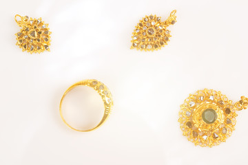 antique golden ring and pendants
