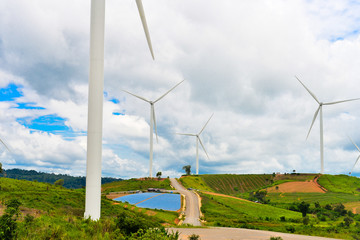 White turbine on sky background.