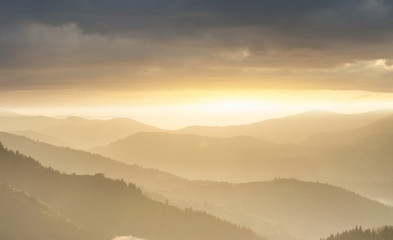 Hills lines during sunrise. Beautiful natural landscape
