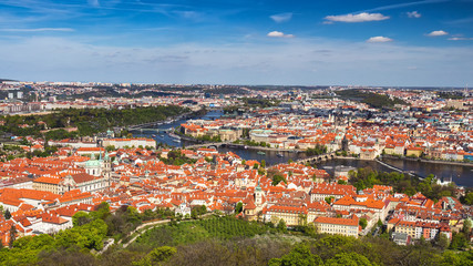 Naklejka na ściany i meble Panoramic view of Old town of Prague with tiled roofs. Prague, Czech Republic
