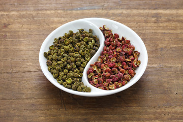 sichuan pepper, green and red