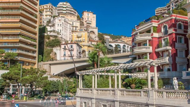 Monaco church Sainte Devote bridge principality mountain city state timelapse hyperlapse.