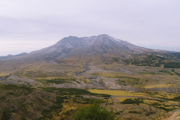 Barren landscape around crater of Mount Saint Helens volcano in Washington, USA