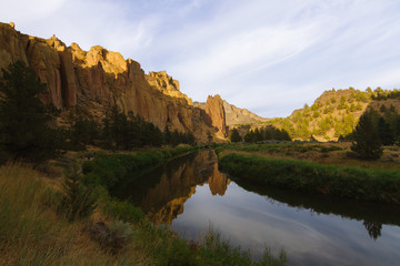 Colorful Sunset Over Smith Rock State Park and Crooked river in Central Oregon