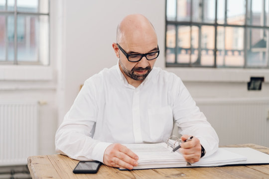 Portrait of a businessman checking documents