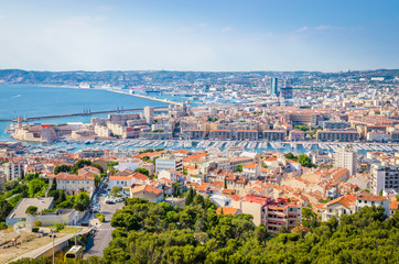 Fototapeta na wymiar Aerial view of beautiful city Marseille, France