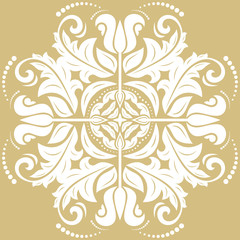 Oriental round white pattern with arabesques and floral elements. Traditional classic ornament. Vintage pattern with arabesques