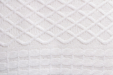 Machine Knitting Texture Macro Snapshot. White Knitted Woolen Background.
