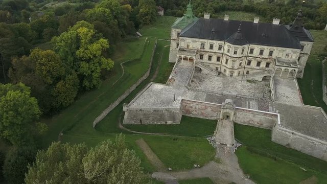 Aerial footage with flying away from Pidhirtsi Castle at summer (4K, 25fps)
