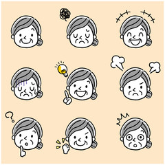 シニア女性：顔、表情、セット
