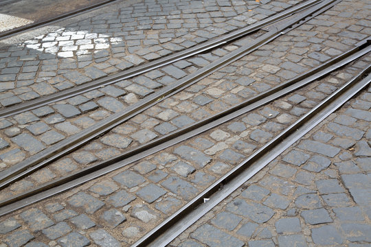 Tram Track and Cobblestones in Lisbon