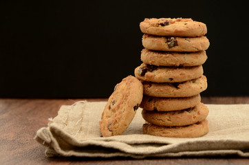 Pile of Chocolate Chip Biscuits on Napkin