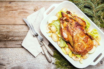 Christmas duck with apples