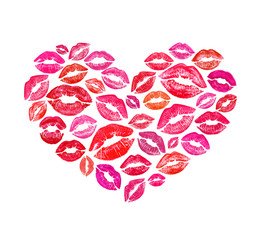 heart shape made with colourful print kisses