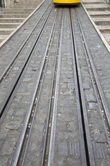 Fototapeta premium Funicular Tram and Track; Rua da Bica de Duarte Belo Street; Lisbon