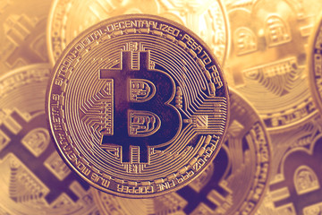 Fototapeta na wymiar Golden bitcoins new virtual money