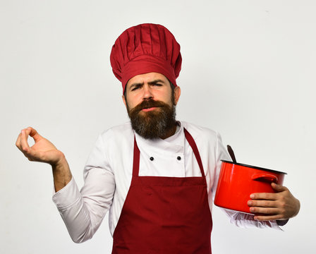 Chef Holds Soup Or Compote Making Italian Gestures