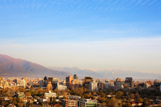 Skyline of office buildings in the wealthy district of Providencia in Santiago de Chile