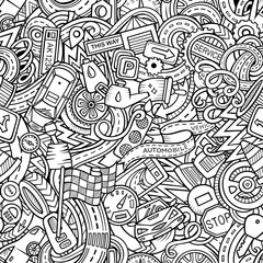 Cartoon cute doodles Automotive seamless pattern