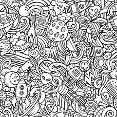 Cartoon cute doodles Space seamless pattern