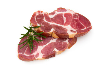 Fresh pig crude meat with rosemary.