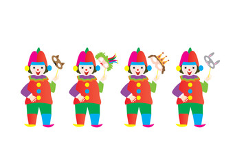 Obraz na płótnie Canvas Set of clowns with masks. Jewish holiday purim