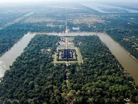 above the temple of angkor wat, amazing drone picture of a temple in cambodia