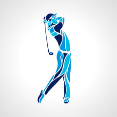 Silhouette of golf player in blue colors. Vector eps10