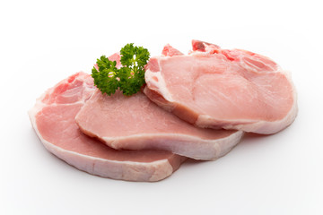 Fresh raw beef steak isolated on white background, top view.